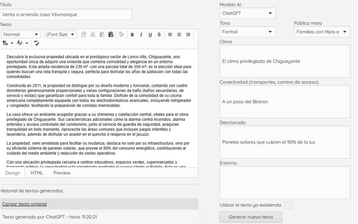 Generar descripción de propiedades por IA